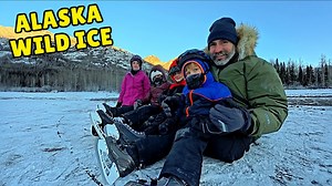Ice skating on a frozen lake in Alaska
