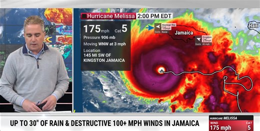 Destructive winds exceeding 100 mph, up to 30 inches of rain, and several feet of storm surge are threats the National Hurricane Center warns an extremely powerful Hurricane Melissa will bring to Jamaica, Cuba and parts of Haiti. Latest: | The Weather Channel