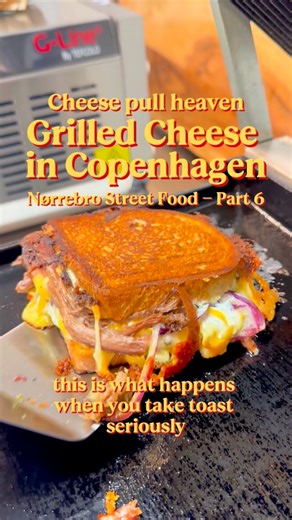 Mike on Instagram: "Frank’s Toast serving grilled cheese at Nørrebro Street Food - and this time, it’s all about pressure, butter, and proper cheese pulls. Invited - and yes, this one is comfort food taken seriously. This isn’t a menu breakdown. This is how grilled cheese is actually made. 🧈 It starts with the base. Dressing or basil pesto goes on first, followed by the filling — shredded steak, rich duck confit, or a serious pile of sautéed mushrooms. Red onion for bite. Two cheeses. Butter on