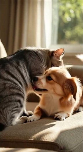 Peaceful Cat & Dog Friendship 🐶🐱 Calm Music #catanddog #bestfriends #petfriendship