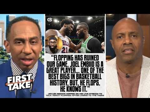 FIRST TAKE | Jaylen Brown is acting like a crybaby! - Stephen A. on Embiid & 76ers eliminate Celtics