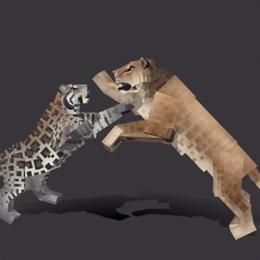 ZH Dong | 【Minecraft】Saber-toothed cat VS American Lion animation. (Smilodon fatalis VS Panthera atrox) This 7-second long animation took me 16+... | Instagram