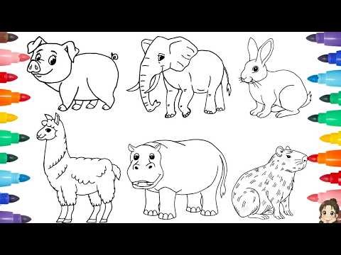 How to Draw and Color Animals 🐷🐘🦙🐇| Fun Kids Art Video | Cute Animals Step by Step Drawing for Kids