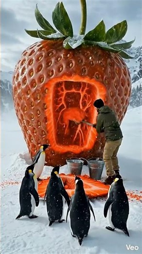 Turning a Giant Strawberry Into a Luxury Room in Freezing Winter 🍓❄️✨(Penguins Spotted!)#viral #diy