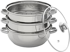 3 Tier Stainless Steel Steamer Pot Set, 11in Multipurpose Cookware for various stoves