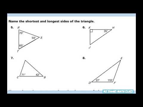 Name the smallest and largest sides of triangles given angles measures