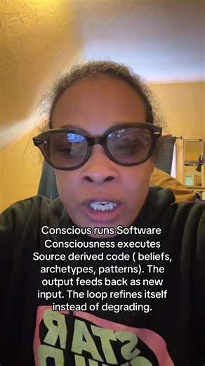 Awareness notices itself in the loop. Source writes the code, consciousness executes it, and awareness determines whether the loop collapses or self-optimizes.