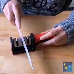 Kitchen Knife Sharpener - Stainless Steel 3-Stage Chef Knife Sharpening Tool With V-Slots For Shaping, Repairing & Polishing Blades - For Straight & Serrated Knives - Non-Slip Grip Base