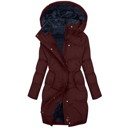 Women's Long Waterproof Windproof Winter Coat, Hooded Fleece Lined Parka with Thermal Insulation, Plus Size Extended Length Jacket for Women, Stormproof Outerwear for Harsh Weather Conditions Wine M