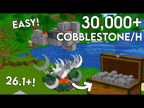 NEW UPDATED Minecraft 26.1 Cobblestone Generator Farm Tutorial | 30000 Cobblestone Per Hour
