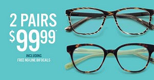 ☀️👓👓☀️ Double down on summer style with 2 complete pairs of eyeglasses for just $99.99! This offer is valid now thru May 20 and includes FREE no-line biofocals. | JCPenney Optical