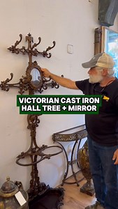 Stunning Victorian cast iron hall tree with 8 hooks, an umbrella tray, and its original mirror available for sale at our New York City showroom! Give us a call or send us a message to purchase! 📍333 W 52 St., New York, New York 🚛Shipping available everywhere 📐32 in. W x 16 in. D x 76 in. H #oldegoodthings #antiques #antiquestore #antiqueshop #antiquefurniture #interiordesign #architecturalsalvage #castiron #halltree #coatrack #victorian #victorianfurniture #design #1880s #1800s #victorianperi