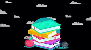 Download Cartoon School Elements Falling to Down On Alpha Channel for free