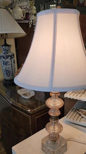 Vintage pink glass lamp with lucite base. $65 | The Garage & The Garage Girls - Antiques, Suffern, NY