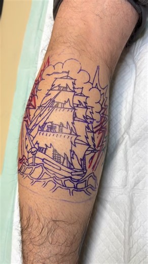 Is it a brigantine with too many sails or a galleon with a small hull? Who knows! Made this @seaofthievesgame ghost pirate ship for, Colin, today @goldenponytattoo . @alliancetattoosupply @lineageneedles . #coloradotattooartist #denvertattooartist #colorado #tattoo #centennial #traditionaltattoo #denvertattoo #milehigh #denver #tattoos | Nate Stephens Tattoo