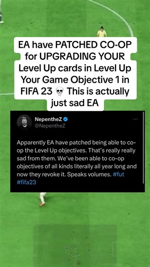 EA have PATCHED CO-OP for UPGRADING YOUR Level Up cards in Level Up Your Game Objective 1 in FIFA 23 💀 This is actually just sad EA! Yes EA have patchrd unlocking the Level Up UPGRADE cards via COOP with friends #fyp #fifa #fifa23 #fut #fifaultimateteam