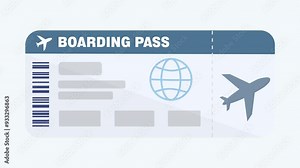 Boarding pass symbol. Traveling themed animation. Flying for work or vacation. Plane boarding pass or ticket. White background and green screen background.