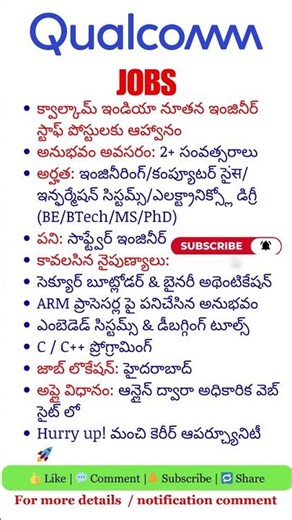 Qualcomm Jobs 2026 | Engineer Staff Recruitment in Hyderabad | Apply Now! #shorts