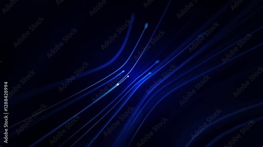 Digital data flow motion background animation with a fast moving stream of flowing blue fiber optic light data nodes and particles. This modern technology background is full HD and a seamless loop.
