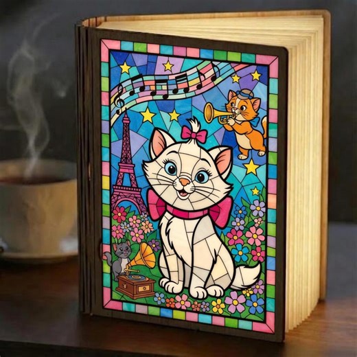 Marie Aristocats Book Lamp Stained Glass Style Disney Light, Paris Cat LED Book Lamp, Foldable Book Lamp, Disney Cat Lover Gift - Etsy