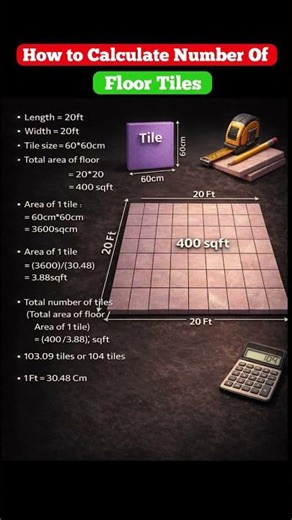 How to Calculate Number of Floor Tiles | Tile Calculation Formula | Civil Engineering Basics #shorts