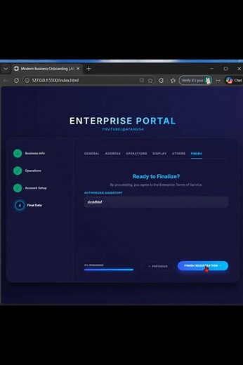 Enterprise Business Onboarding UI | Glassmorphism Dashboard (HTML CSS JS)