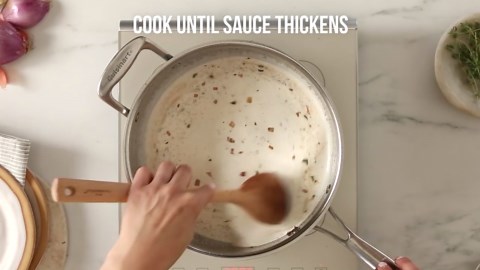 Spaghetti Squash Alfredo with Pancetta and Peas