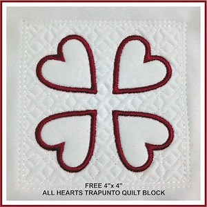 Free Trapunto Hearts Quilt Block