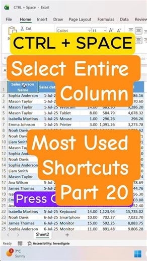 Select Entire Column Instantly – CTRL + SPACE