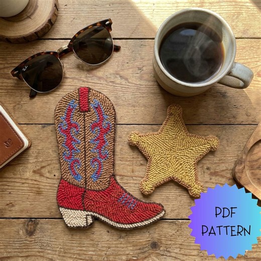Poinçonneuse modèle Western Coaster PDF, botte de cowboy et étoile, broderie cow-girl - Etsy France
