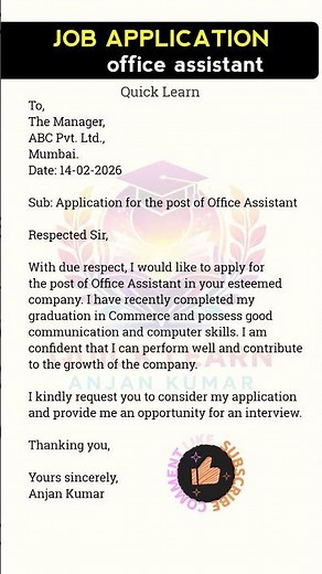 Office Assistant Job Application Letter | Job Application Format