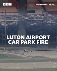 Aerial footage shows what's left of Terminal Car Park 2 at Luton Airport after a huge fire caused the structure to partially collapse. Hear eye witness accounts of the blaze: https://www.bbc.co.uk/sounds/play/p0gkvhzn | BBC Beds, Herts & Bucks