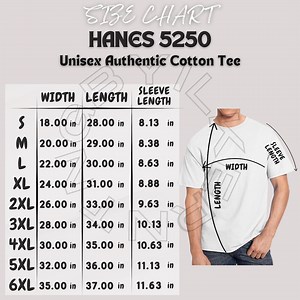 Hanes 5250 Size Chart | Size Chart for Authentic Cotton Tee | Hanes 5250 Mockup and Size Chart | T-shirt Size Chart | Imperial and Metric - Etsy Denmark