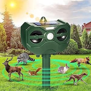Ultrasonic Animal Repellent Outdoor,Solar Animal Repeller with Motion Sensor Flashing Light Waterproof Animal Deterrent Devices for Deer Raccoon Cat Squirrel Skunk Dog Rabbit Coyote