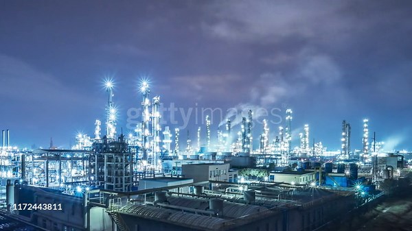 oil factory at night,time lapse