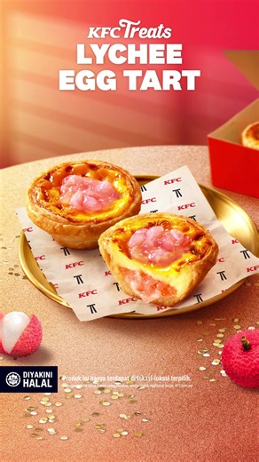 Jom treat cravings korang harini dengan KFC Lychee Egg Tart baru!🤩 Manis lychee custard creamy yang flavourful, baru FUUULLL nikmat!✨ Cepat gais, order sekarang kat KFC. #Kepci | KFC