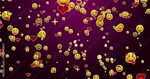 4K growing falling emojis and icons background with particle animation. Growing falling emojis and icons for all social media on a pink background. Easy to use in any video.