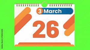 20 to 30, Months of March flipping pages time-lapse of desktop calendar on the Green screen