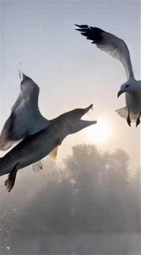 A mutant predatory pike attacks a seagull #surreal