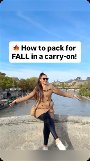 Nicole Lazo | Travel Tips & Ideas! on Instagram: "🍁 How to pack for fall travel! 🧥Traveling in fall requires some thought when you only want to bring a carry-on bag. To do this right you have to pack a capsule wardrobe where everything matches each other. 🍂 Fall Capsule Wardrobe: 👖 4 Bottoms- 1 pair of jeans, 1 pair of trouser pants, 1 skirt, 1 pair of leggings (I like the faux leather leggings). 👚 5 Tops- Bring a variety of short and long sleeve shirts (and turtlenecks if you like them). M