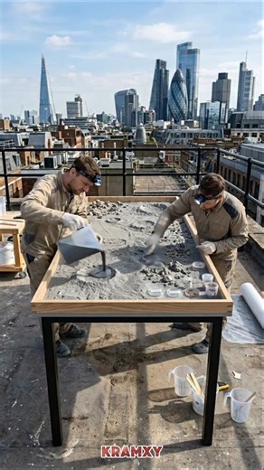 Moon Crater Table Build in Rooftop Workspace 🚀 #satisfying #shorts #asmr