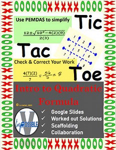 Digital Tic Tac Toe Quadratic Formula & Plus or Minus for Intro or Remediation