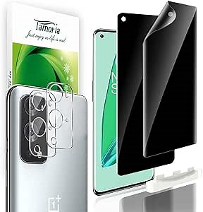 [2+2 Pack] Tamoria Oneplus 9 Pro Flexible Privacy Screen Protector + Glass Camera Protector, Ultrasonic Fingerprint Compatible Oneplus 9 Pro 5G Anti-spy Screen Protector with Installation Kit