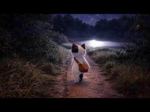 Relaxing Night Walk with a Cat 🌙 Ghibli-Inspired ASMR for Sleep