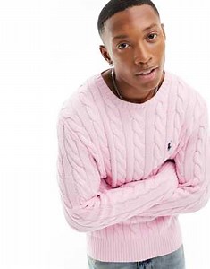 Polo Ralph Lauren Driver icon logo cotton cable knit jumper in pink | ASOS