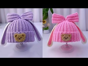 Crochet Bunny Beanie with Bow 🎀 Cute & Easy Tutorial