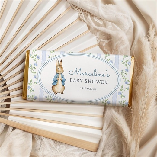 Editable Peter Rabbit Baby Shower Chocolate Label| Floral Rabbit Candy Wrapper| 2 Sizes (5.25 X 6.25 Inches   7.5 X 5.8 Inches) - Etsy