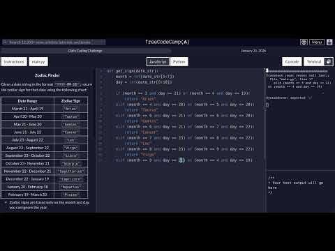 FreeCodeCamp - Daily Challenge - Python - Zodiac Finder - January 31, 2026