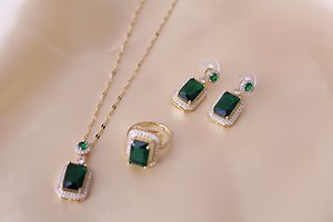 Luxury Green Zircon Jewelry 4pcs Set, Resizable Ring, Necklace, and Earrings, Sapphire Ring, Engagement Women's Jewelry, Sapphire Jewelry - Etsy