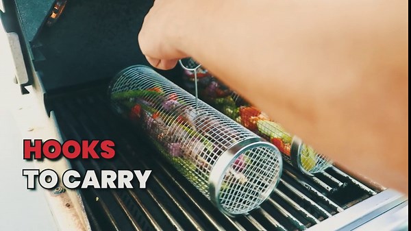 Rolling Grill Basket 2 Pcs - Portable BBQ Net Tubes for Outdoor Grill, Round Tubes Stainless Steel Grill Rolling Baskets, Grill Baskets for Veggies, Fish, Shrimp, Meat & Barbeque Grill
